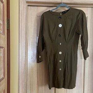 Zara Olive Green Long Sleeve Button Dress